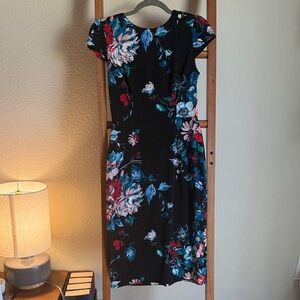 Vintage size 2 midi Betsey Johnson Black Dress with Floral Design